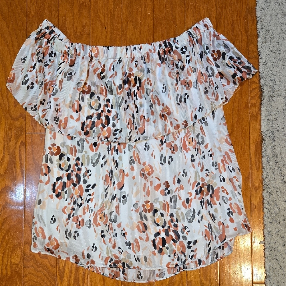 White House Black Market Floral Off-Shoulder Multi-colored Blouse Size 6